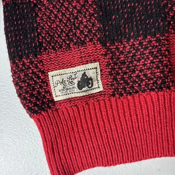 NWT Polo Ralph Lauren Boys med 10/12 Red Black Gingham Pullover Sweater - Picture 3 of 4